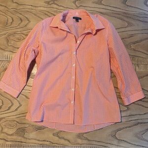 NWOT Orange Gingham 3/4 Sleeved Button-down Blouse Top Size 8